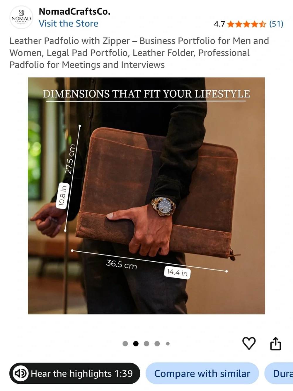 Leather Padfolio with Zipper – Business Portfolio